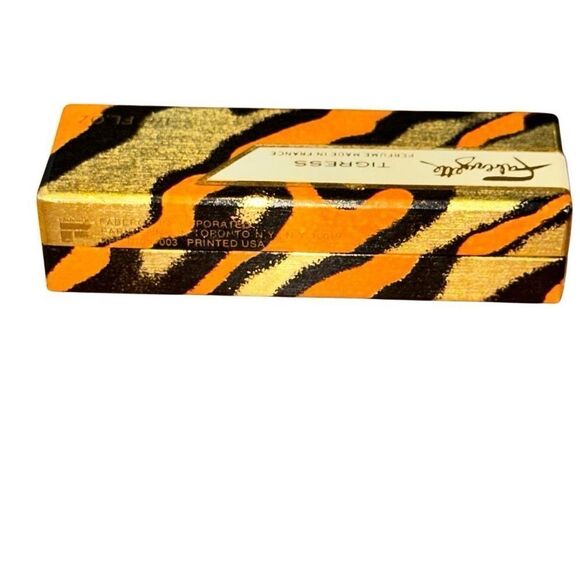 VINTAGE FABERGE FABERGETTE TIGRESS ROLL ON PERFUME 1/8 oz IN GOLDEN CASE FULL - Picture 6 of 10